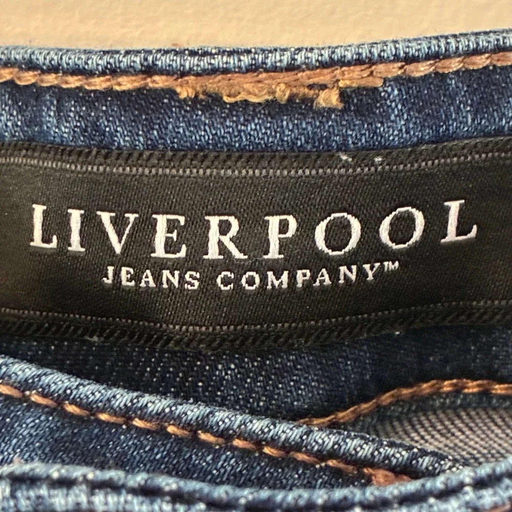 Liverpool Jeans Womens 12/31 Dark Blue Straight Leg Whiskered Stretch Cropped - Picture 3 of 16